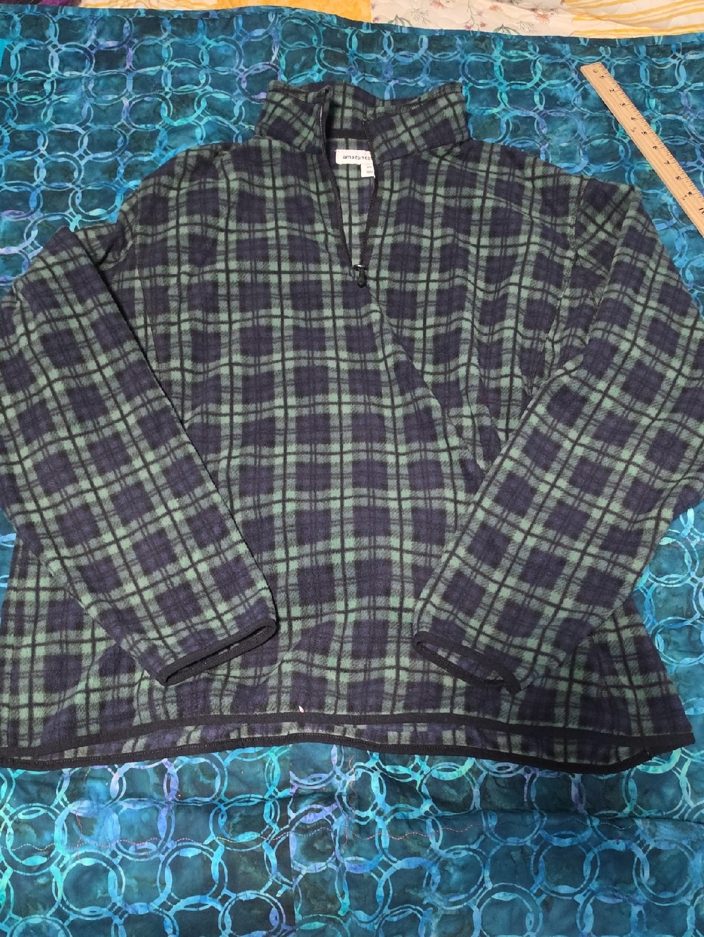 Amazon Essentials Green & Navy Plaid Quarter-Zip Fleece Size XXL